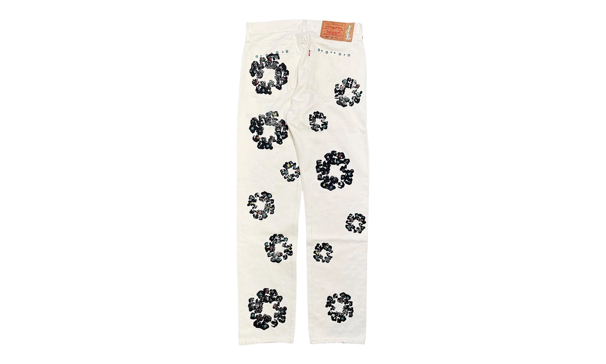 Levi's 501 Rhinestone Cotton Wreath Logo Jeans "White" DT377