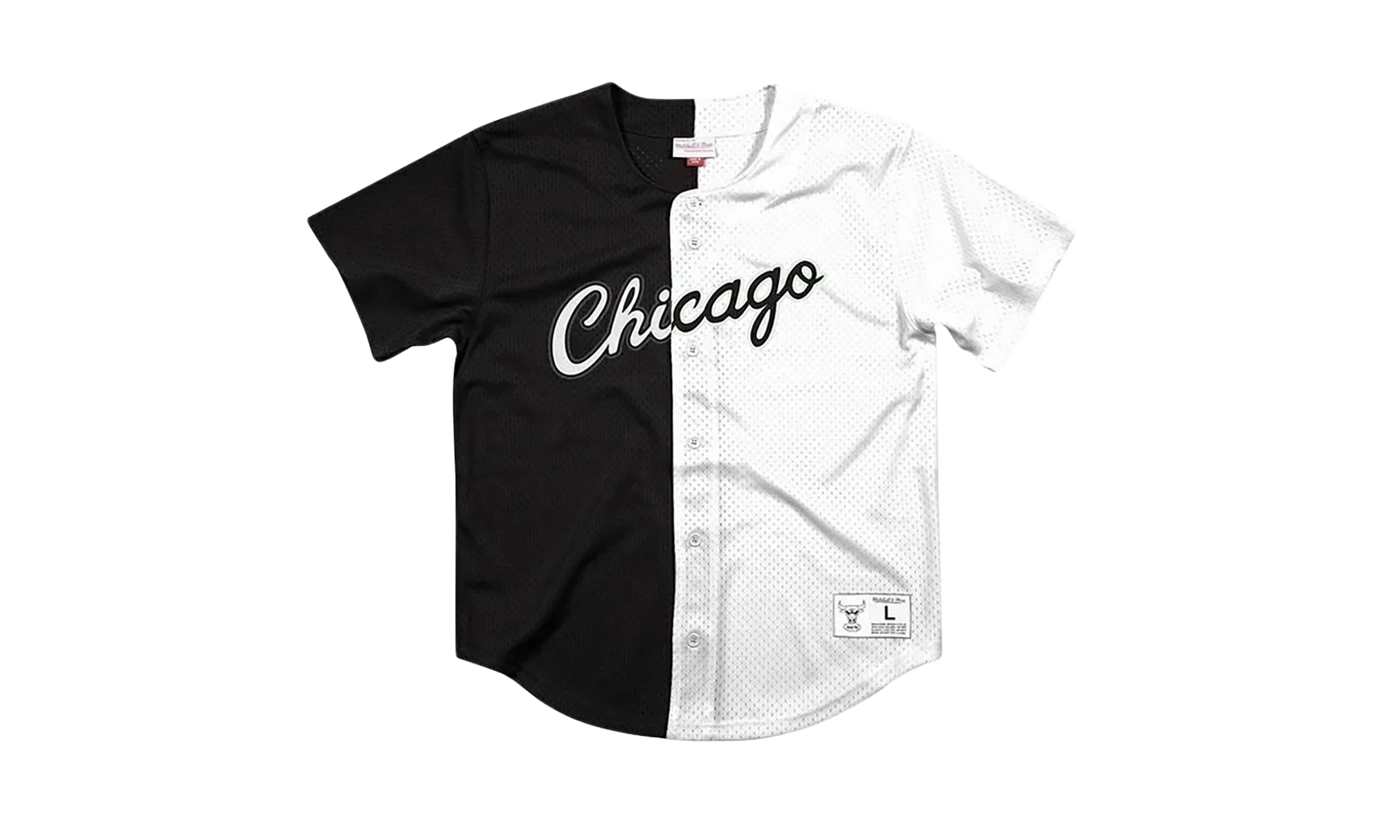 NBA Split Color Mesh Button Front Shirt "Chicago Bulls - Black" BA88XJ CBU K HEX