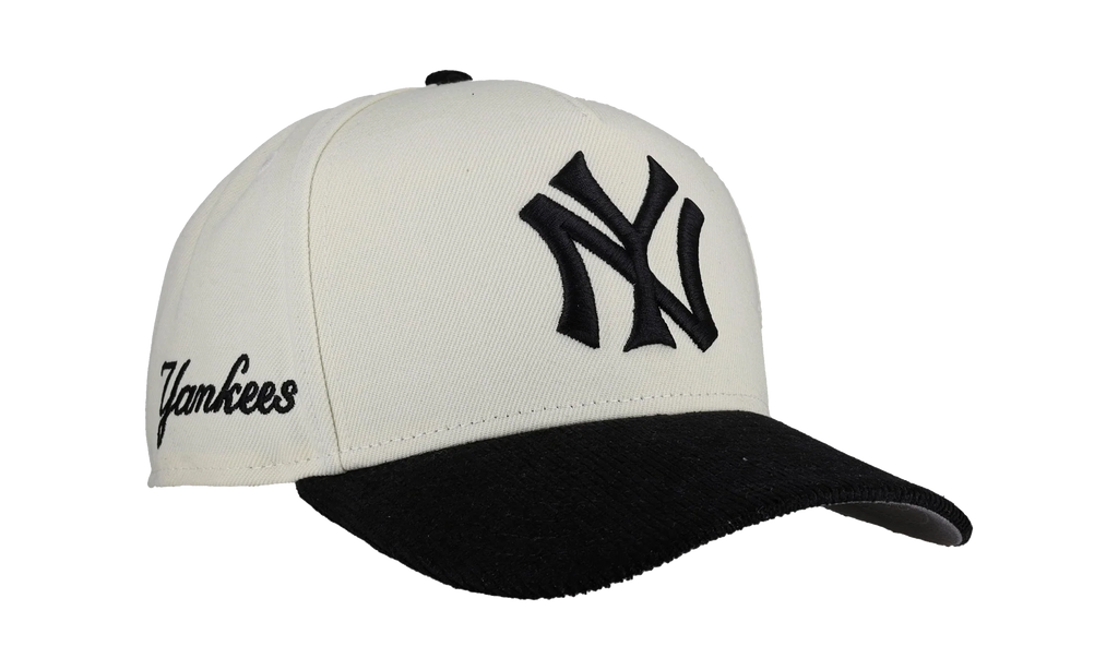 9FIFTY New York Yankees A Frame Snapback Hat "Off White / Black - Corduroy Visor" NE277