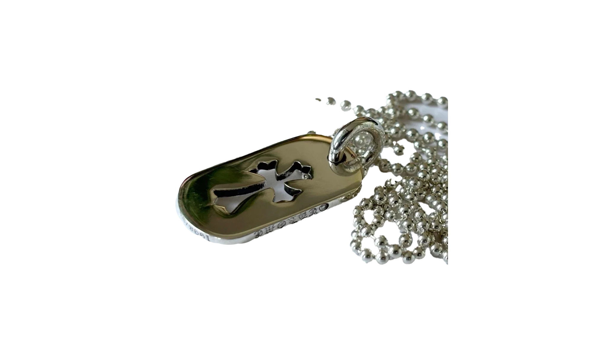 Small Cross Dog Tag & Ball Chain "Silver" CHRM0722