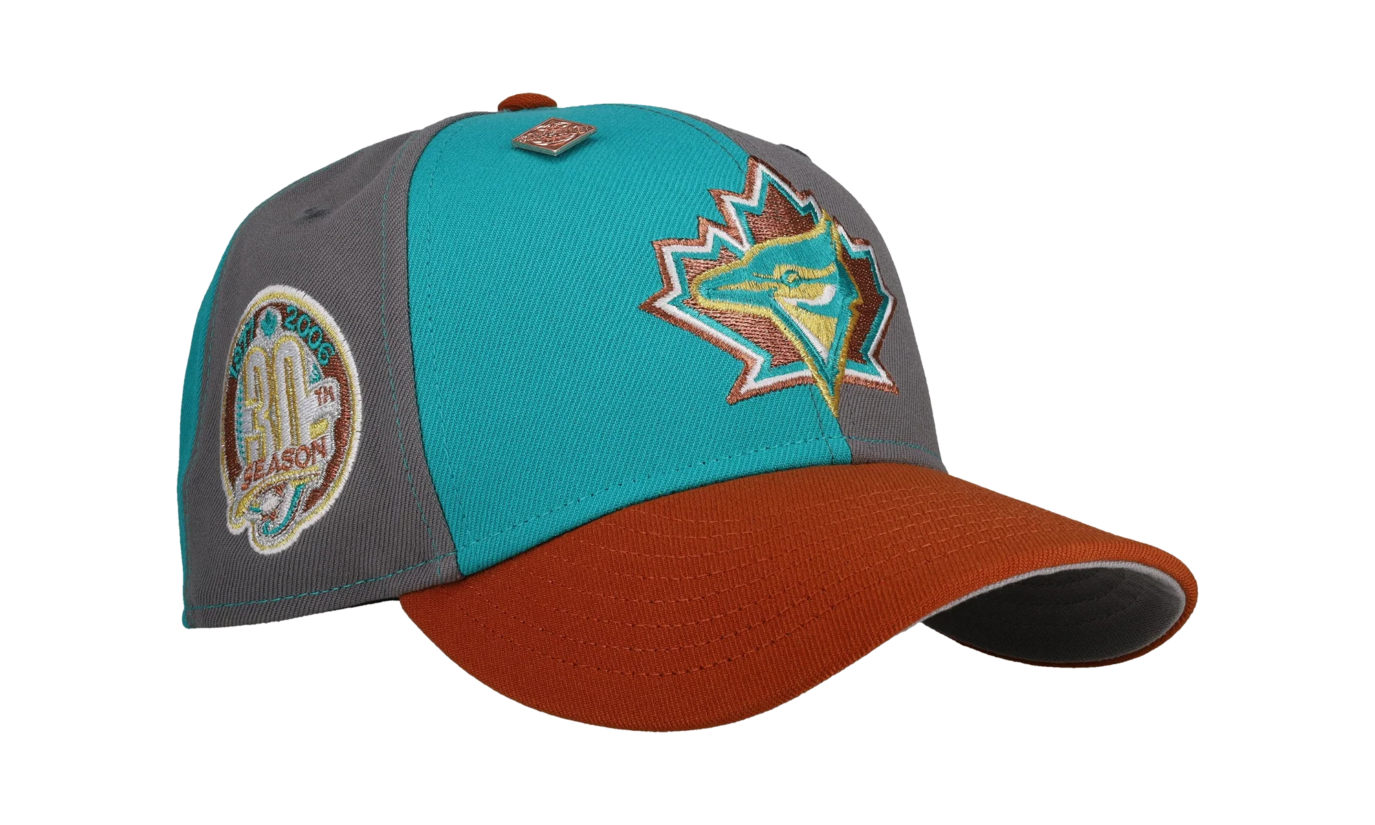 59FIFTY Toronto Blue Jays 30th Anniversary Pinwheel Fitted Hat "Steel Orange / Grey" NE435