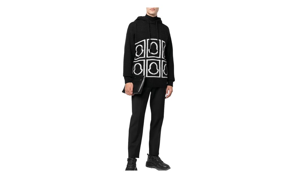 Logo-Intarsia Knitted Hooded Sweatshirt "Black" MON10