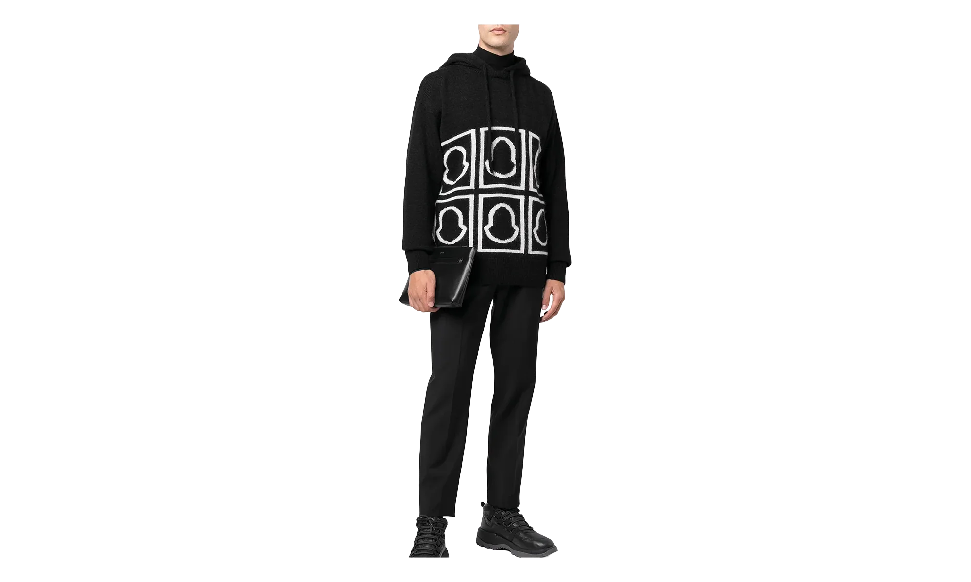Logo-Intarsia Knitted Hooded Sweatshirt "Black" MON10