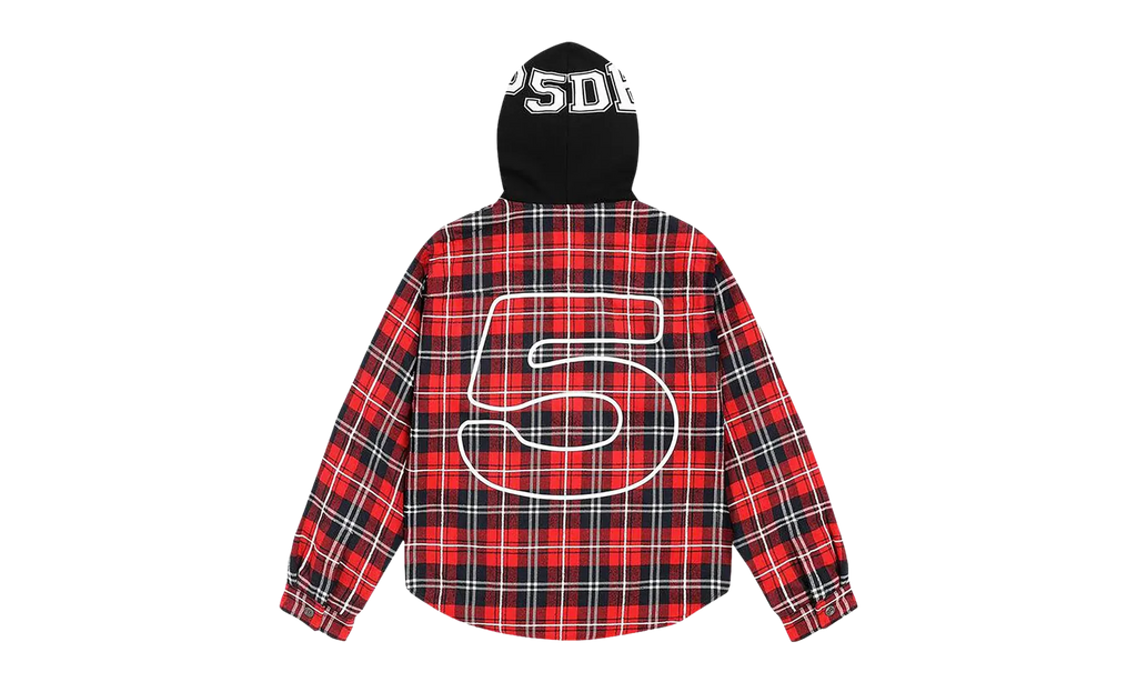HOODED ZIP FLANNEL SHIRT JACKET "Red Plaid" SP5der284
