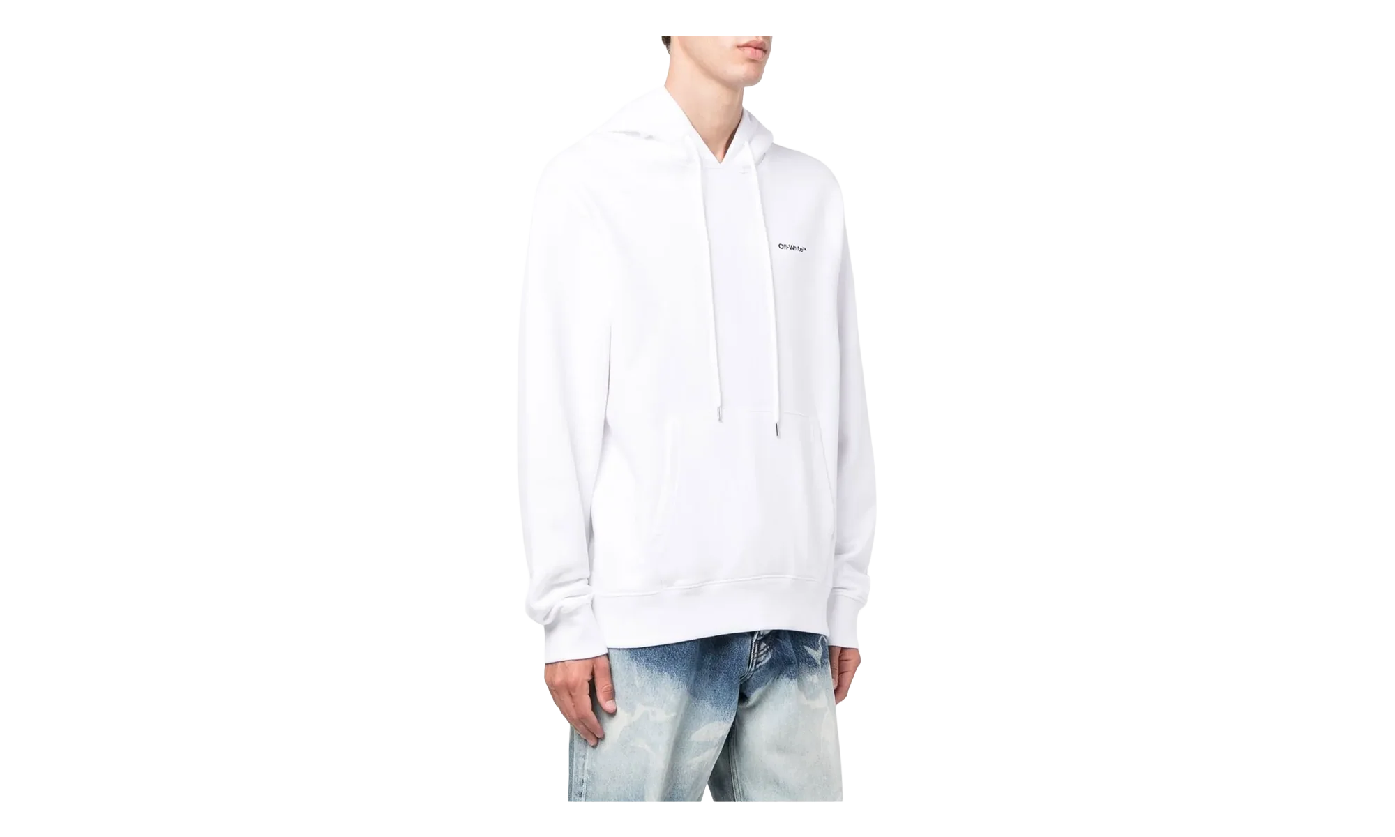 Wave Outline Diagonal Slim Hoodie "White / Black" OMBB097F22FLE0150110
