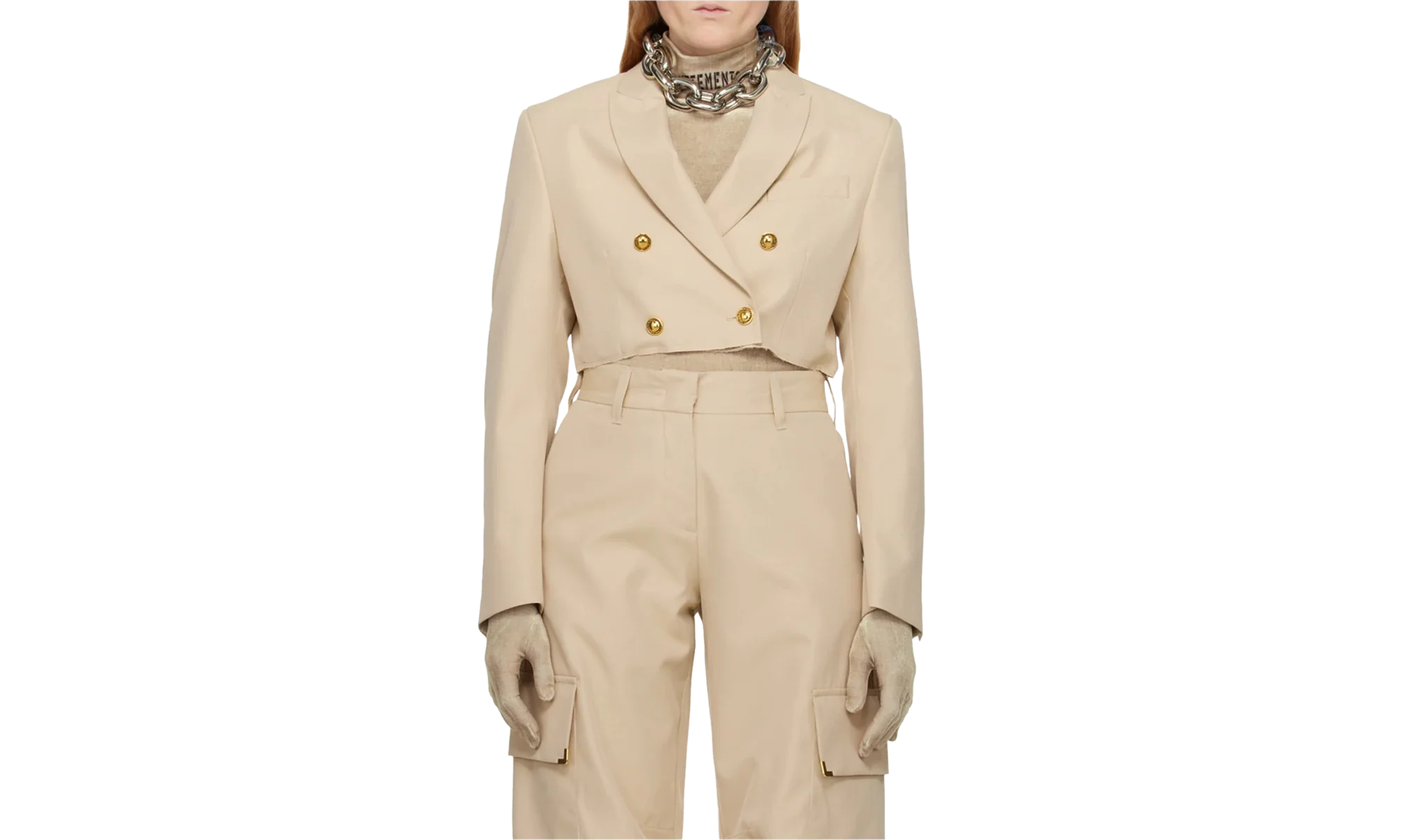 Double Breasted Cropped Blazer "Cream" PWEN032S24FAB001