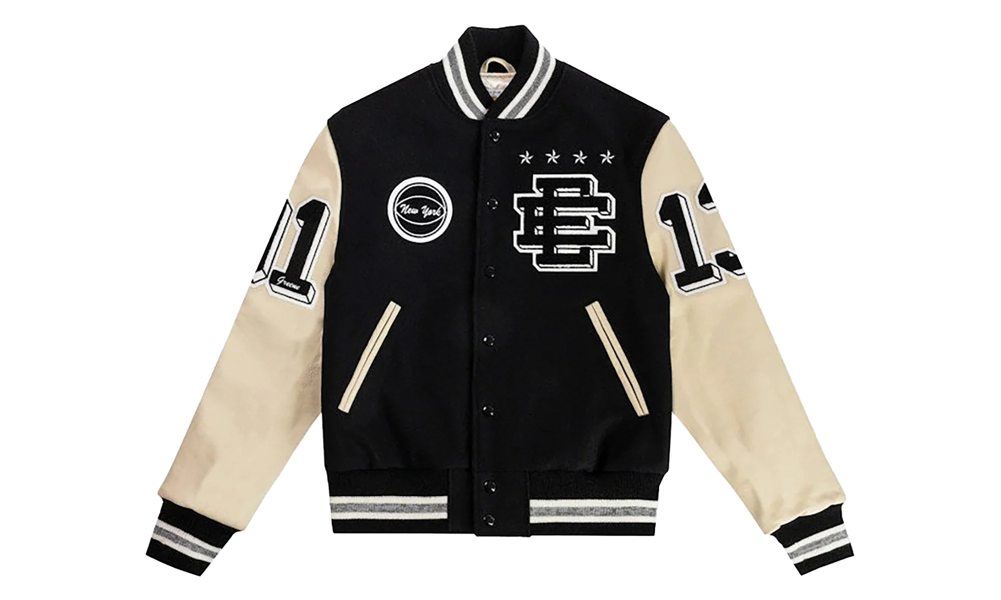 EE VARSITY LETTERMAN WOOL/LEATHER JACKET "Black/Black" EE827