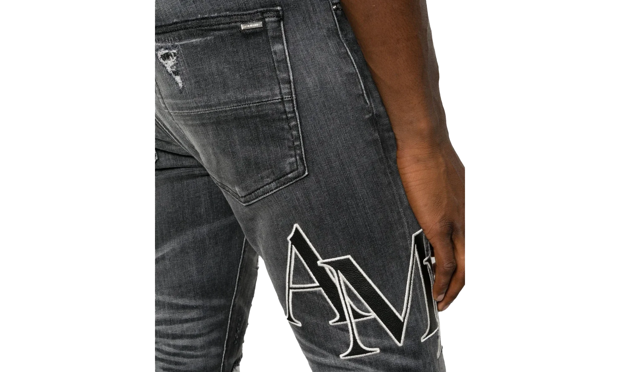 Embroidered Staggered Logo Jeans "Storm Grey Black White" AW23MDS008 516