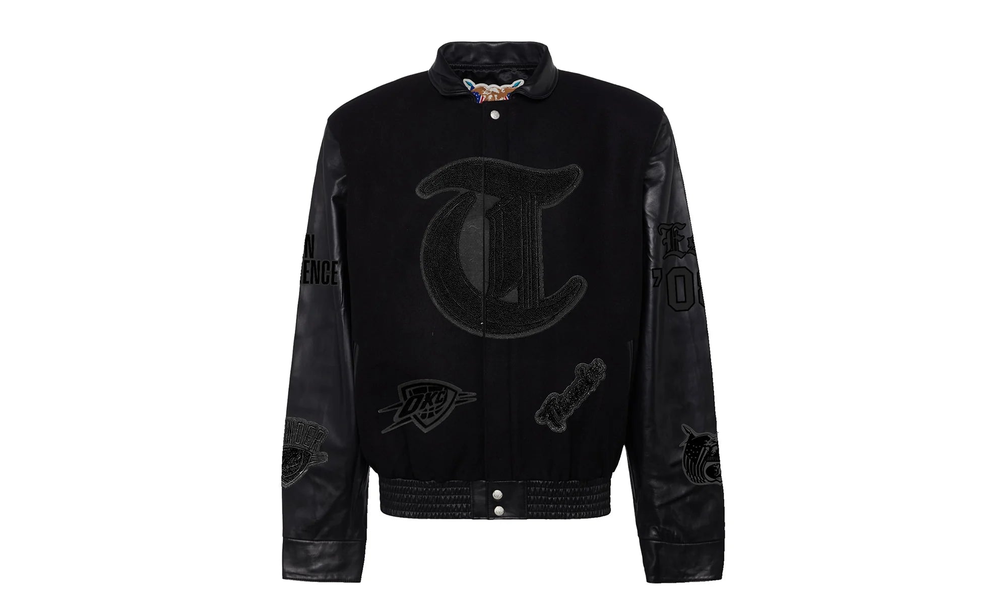 Oklahoma City Thunder Wool & Leather Old English Varsity Jacket "Black / Black" NBA OKL THU 102