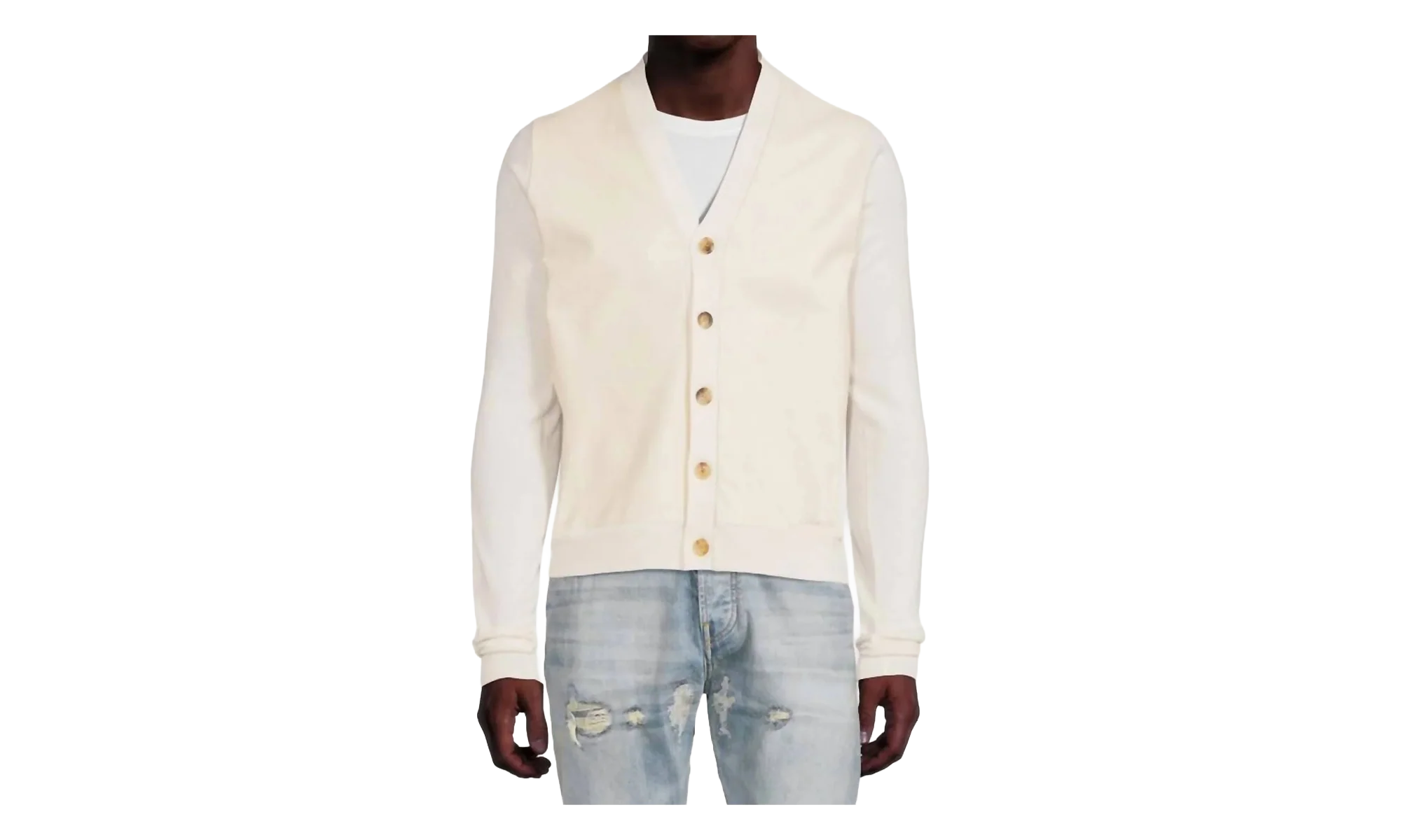 Leather Front Cardigan "Alabaster" MKF007 271