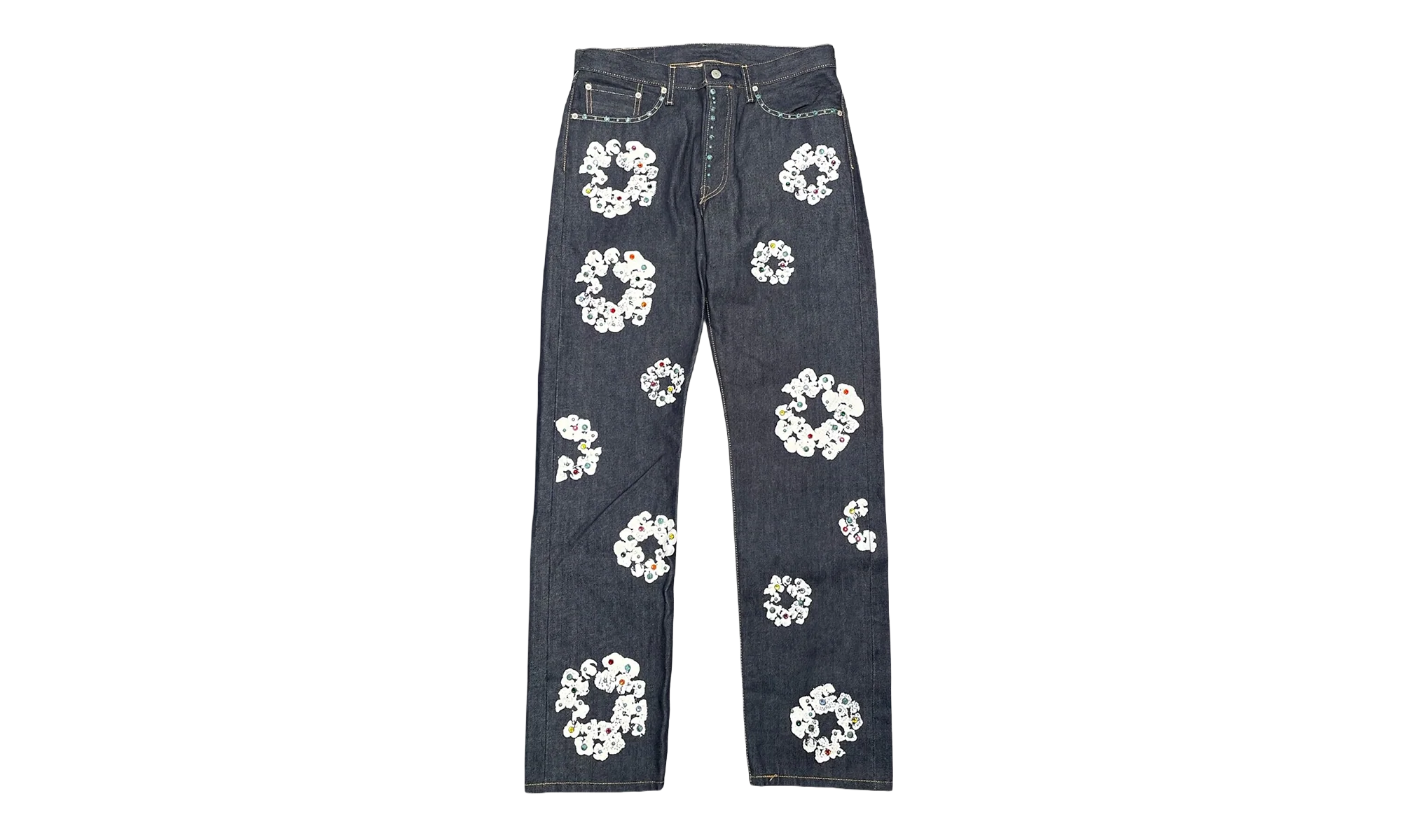 Levi's 501 Rhinestone Cotton Wreath Logo Jeans "Selvedge - Indigo / White" DT295