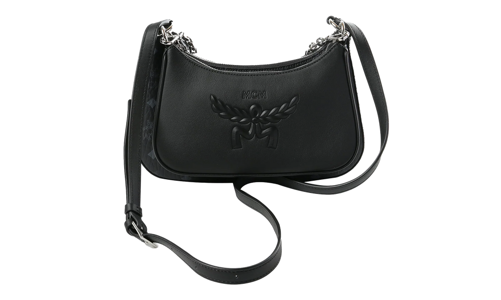 Small Aren Leather Mix Hobo in Visetos "Black" MWHGSTA04BK001