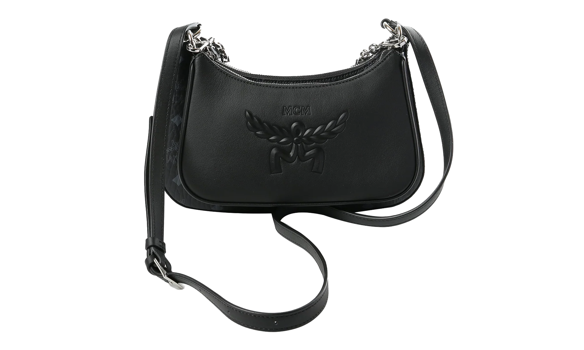 Small Aren Leather Mix Hobo in Visetos "Black" MWHGSTA04BK001