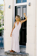 Ivana Halter Chiffon Maxi Dress Cream/Red Polka Dot