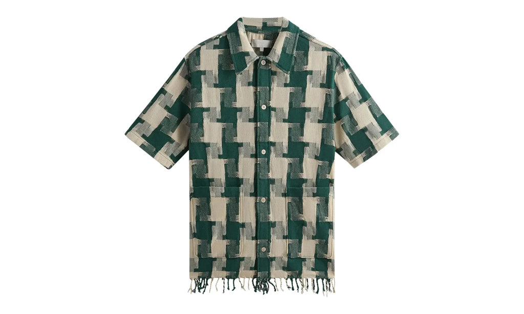 Jumbo Houndstooth Boxy Collared Overshirt "Green" KHM032169 308