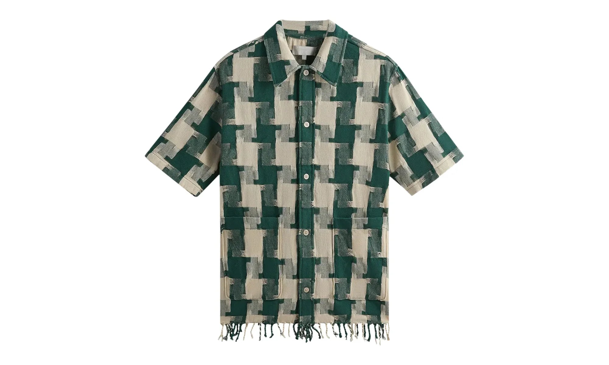 Jumbo Houndstooth Boxy Collared Overshirt "Green" KHM032169 308