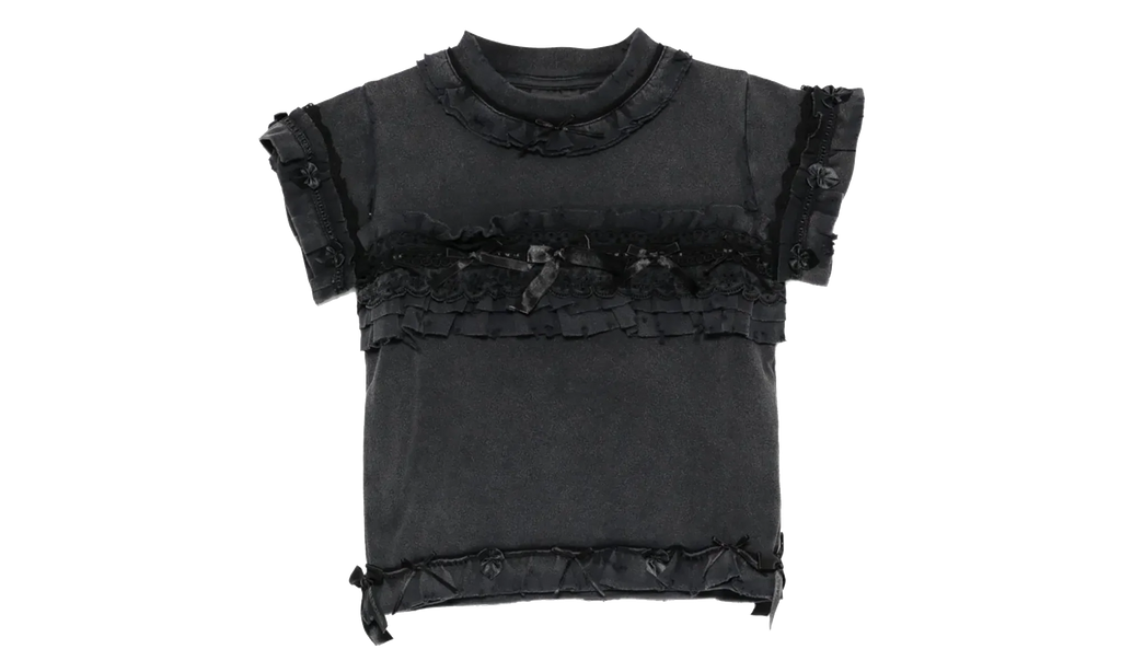 Ruffle Crew Neck T-Shirt WMNS "Washed Black" 836121 TTVF8 1055
