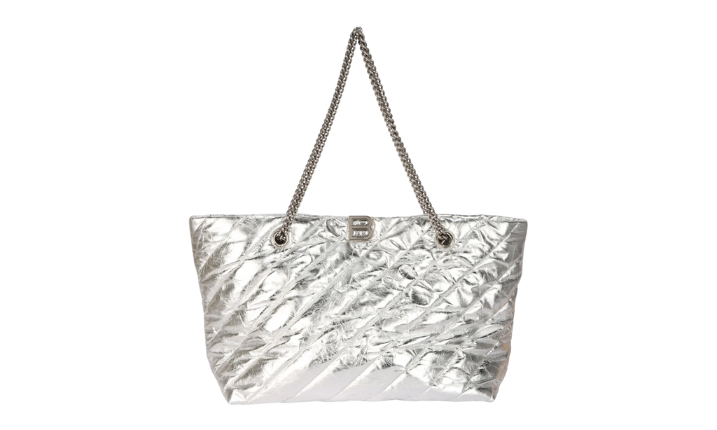 Medium Metallized Quilted Crush Carry All Tote Bag "Silver" 777856 2AAWU 8110