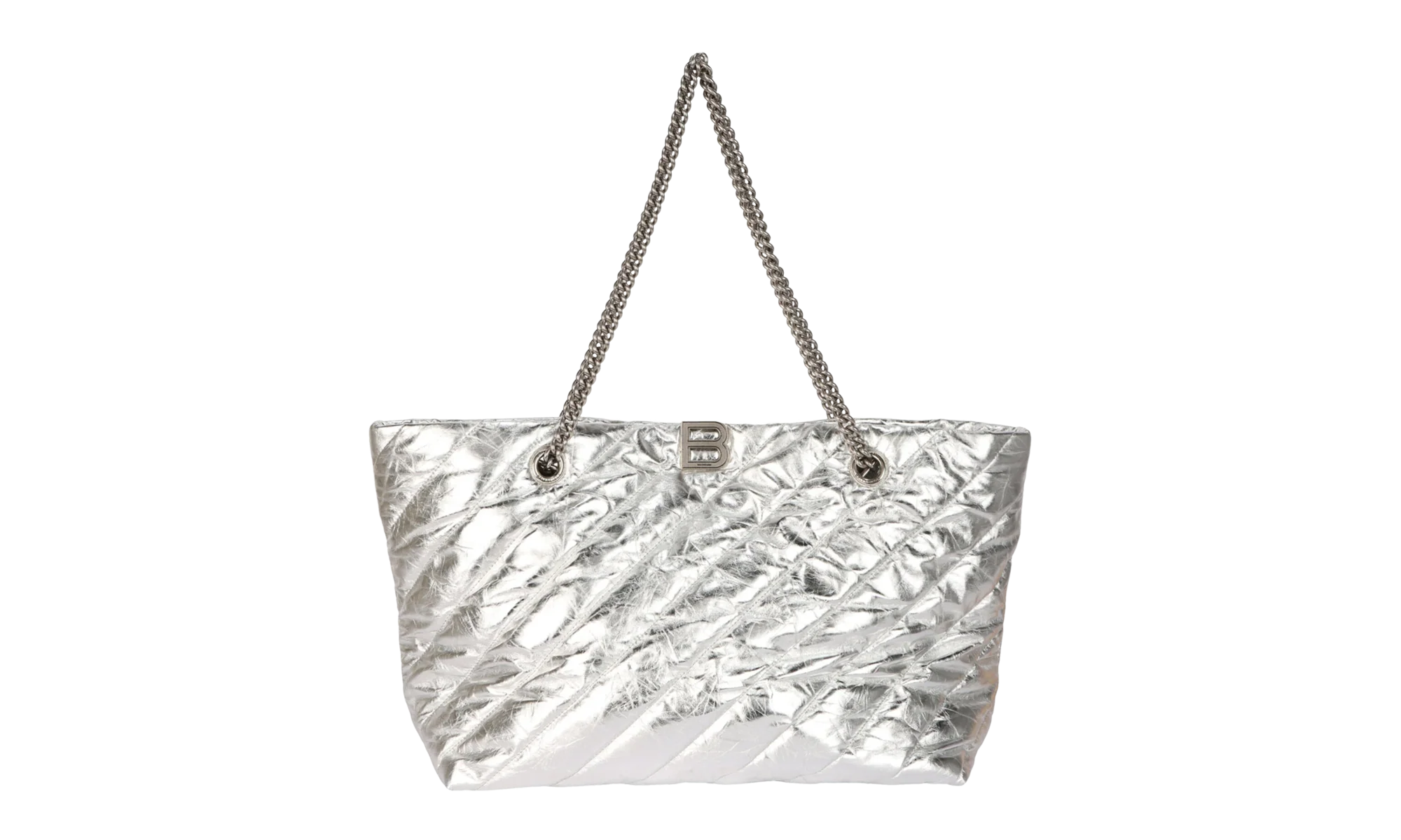 Medium Metallized Quilted Crush Carry All Tote Bag "Silver" 777856 2AAWU 8110