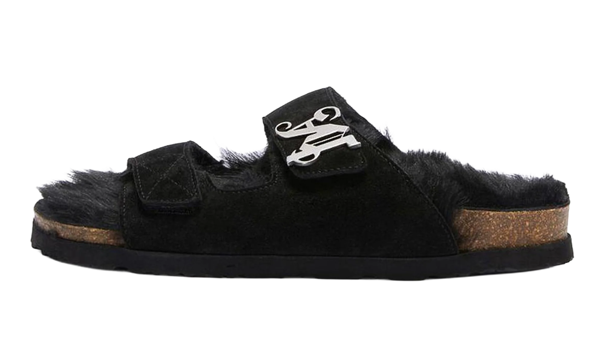 Open Toe Fur Slippers "Black" PMIH009F23LEA0011010