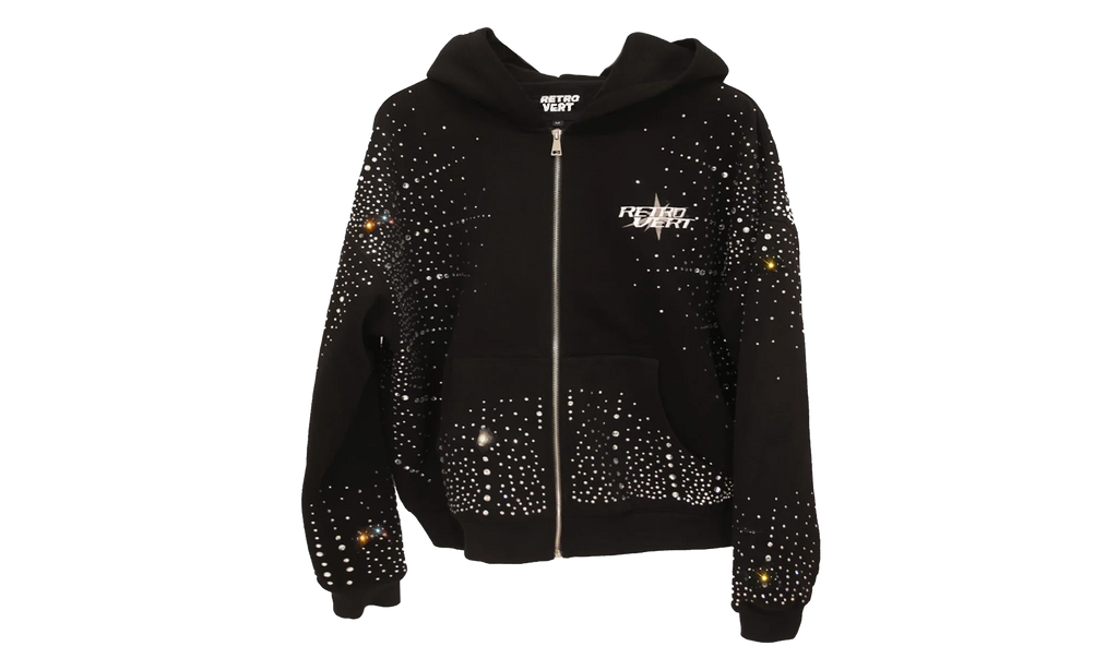 Rhinestone Zip Up Jacket "Black" RET028