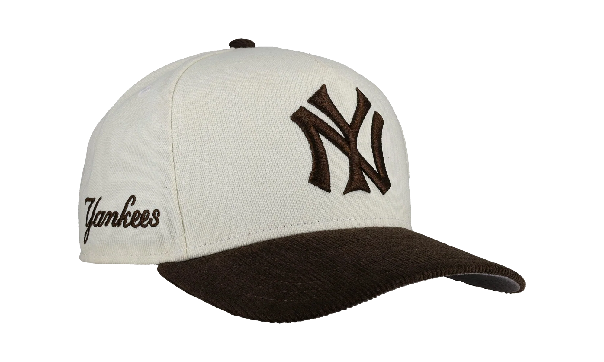9FIFTY New York Yankees A Frame Snapback Hat "Off White / Walnut - Corduroy Visor" NE341