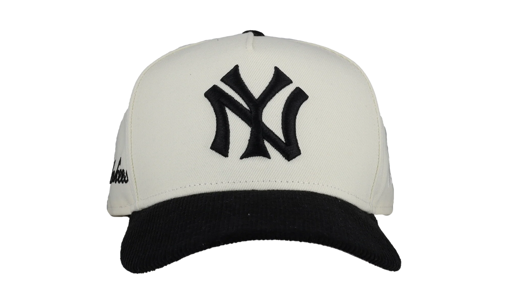 9FIFTY New York Yankees A Frame Snapback Hat "Off White / Black - Corduroy Visor" NE277
