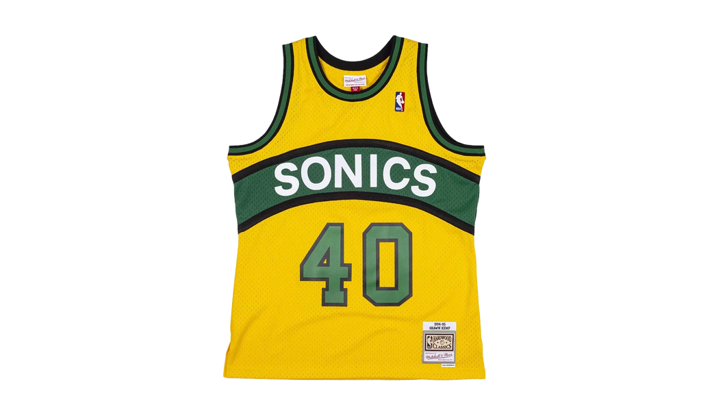 NBA Shawn Kemp Reload Swingman Jersey "1994 Seattle Supersonics - Yellow" SMJYCP19285 SSUYELL94SKE