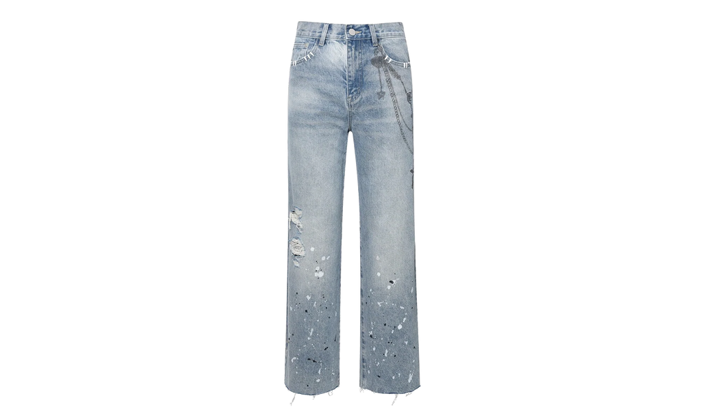 Printed Cross Chains Washed Denim Jean "Blue" BC23ZAWPT01 BLUE