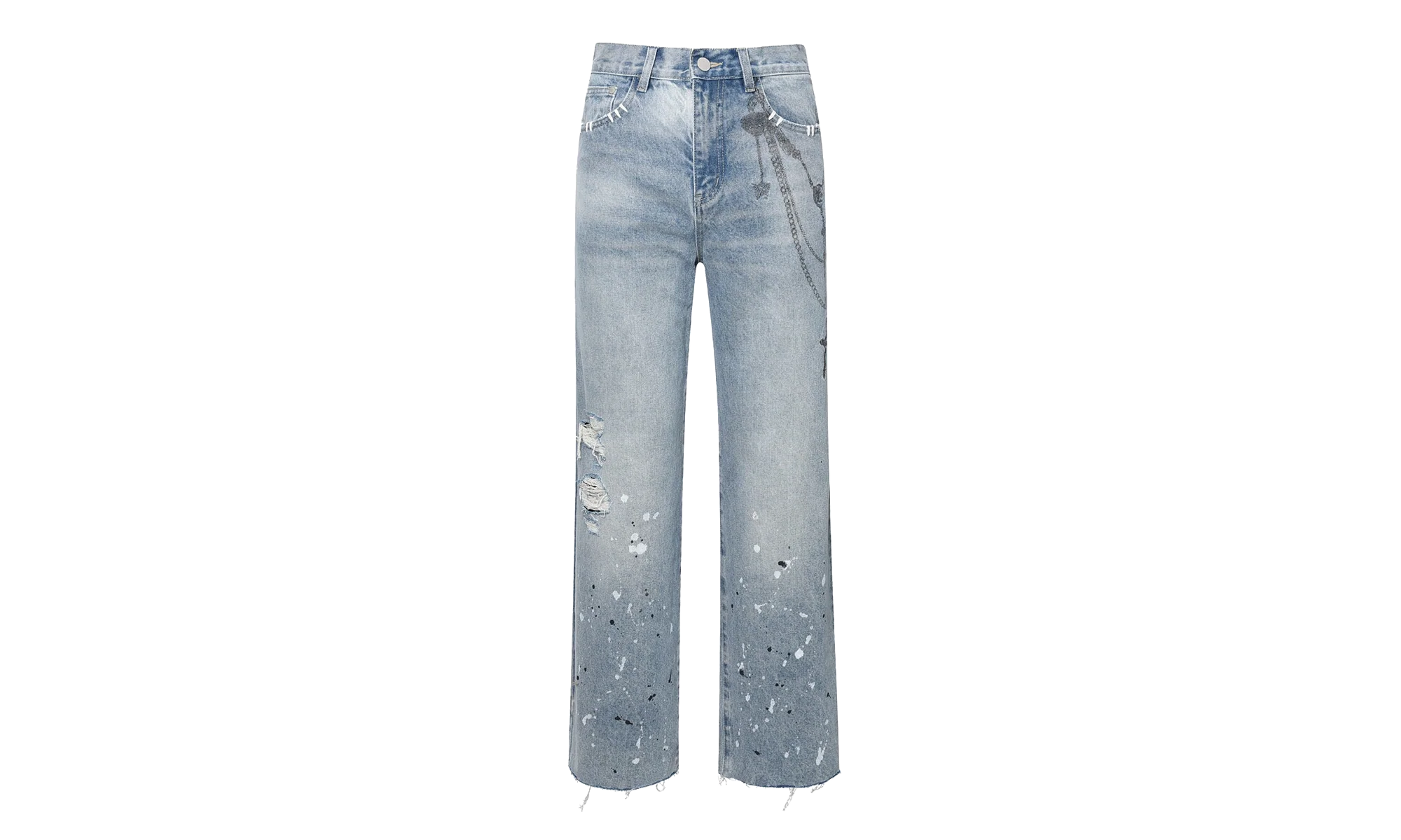 Printed Cross Chains Washed Denim Jean "Blue" BC23ZAWPT01 BLUE