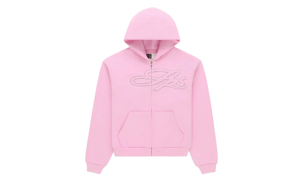 Rhinestone Script Zip Hoodie "Light Pink" SP5der349
