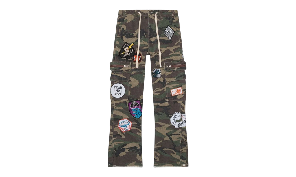 Patchwork Flared Cargo Pants "Camo Green" GS096