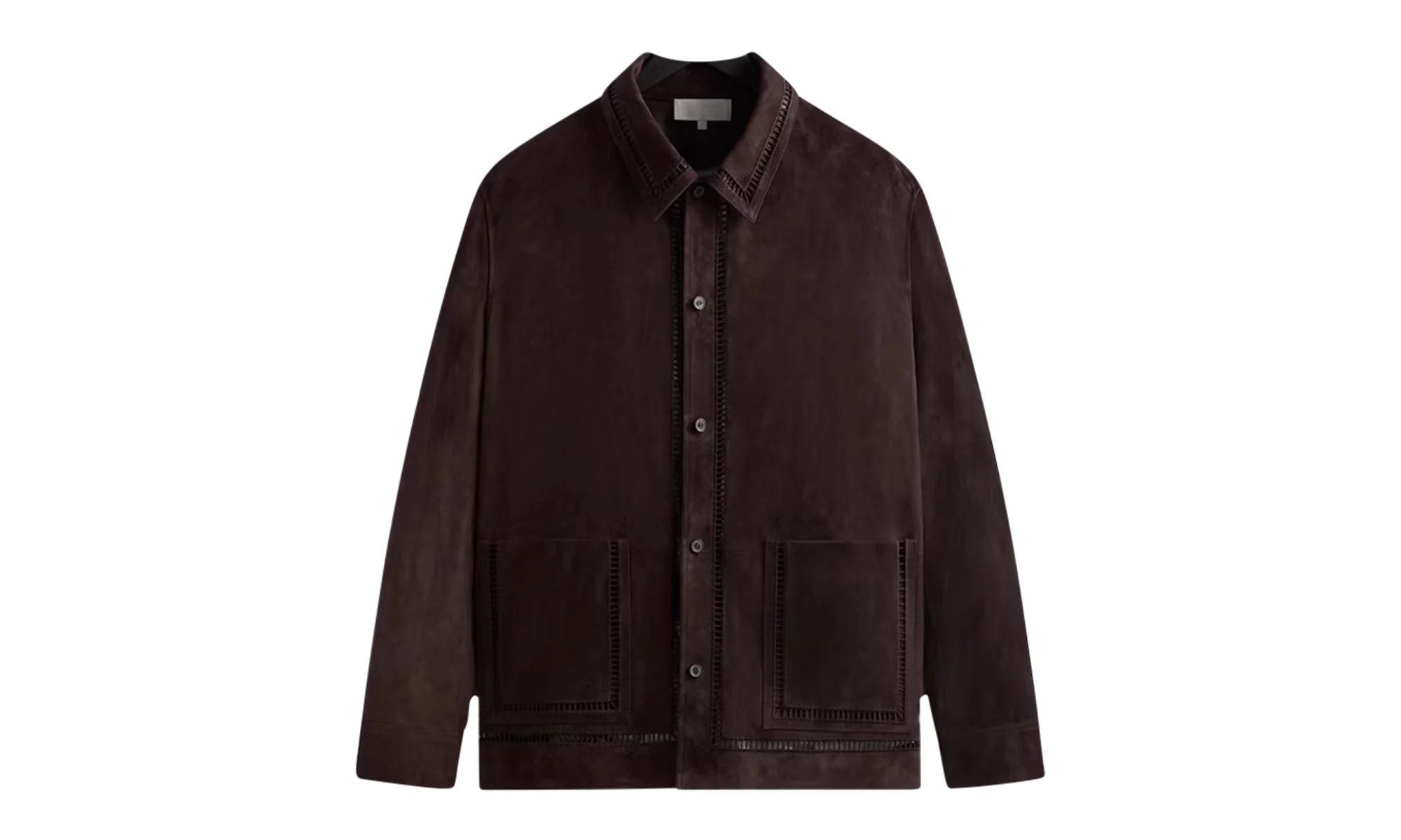Ladder Stitch Suede Boxy Collared Overshirt "Brown" khm032333 244