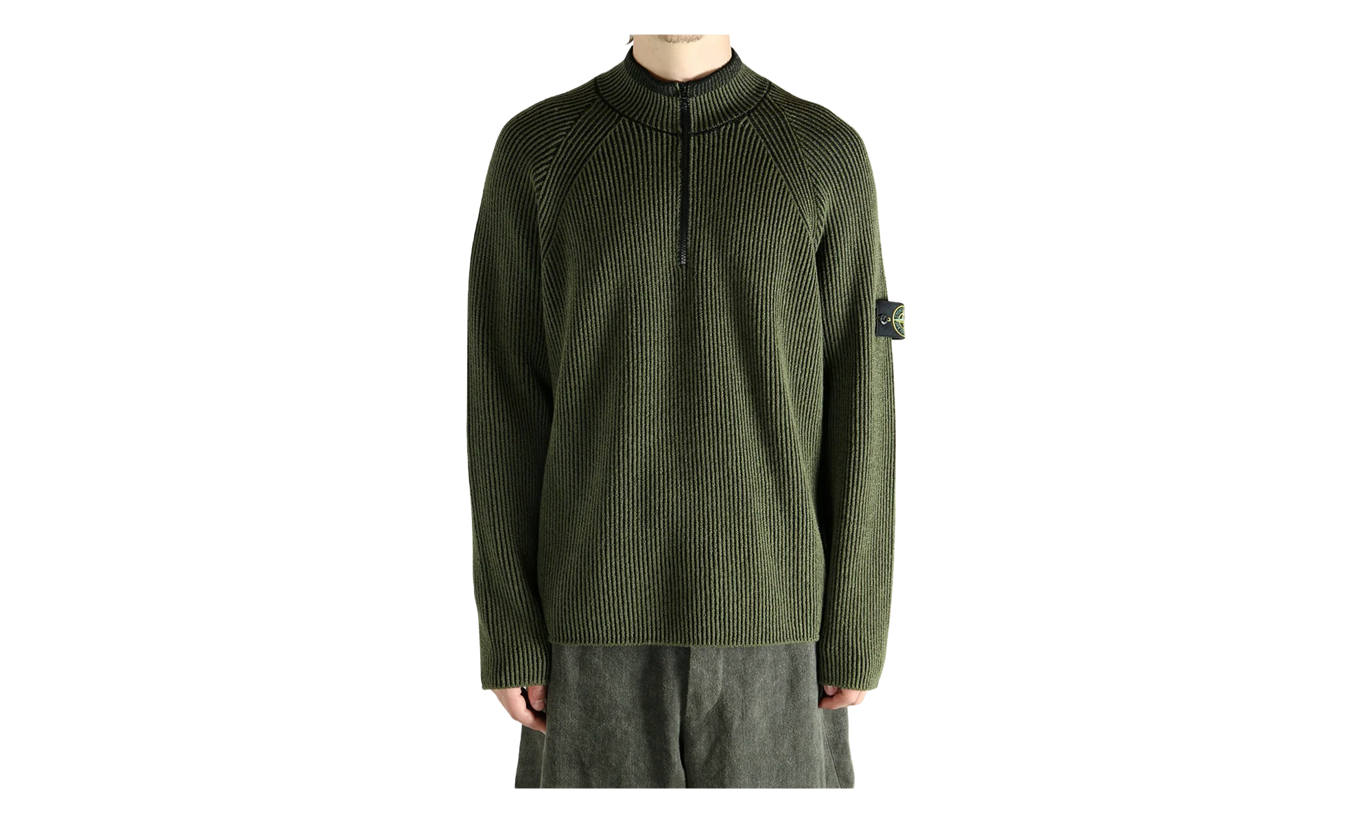 Half Zip Ribbed Polo Shirt "Military Green" 5100024 S00L7 V0054