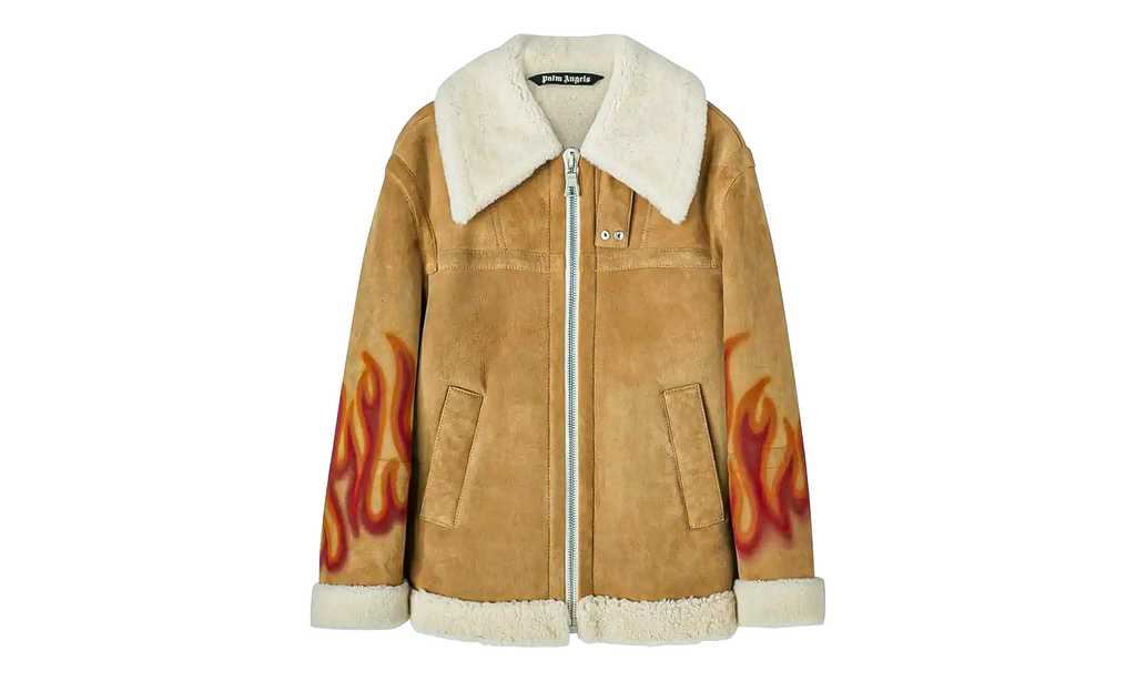 Burning Flames Sherling Trucker Jacket "Beige" PMJA012F22LEA0011725