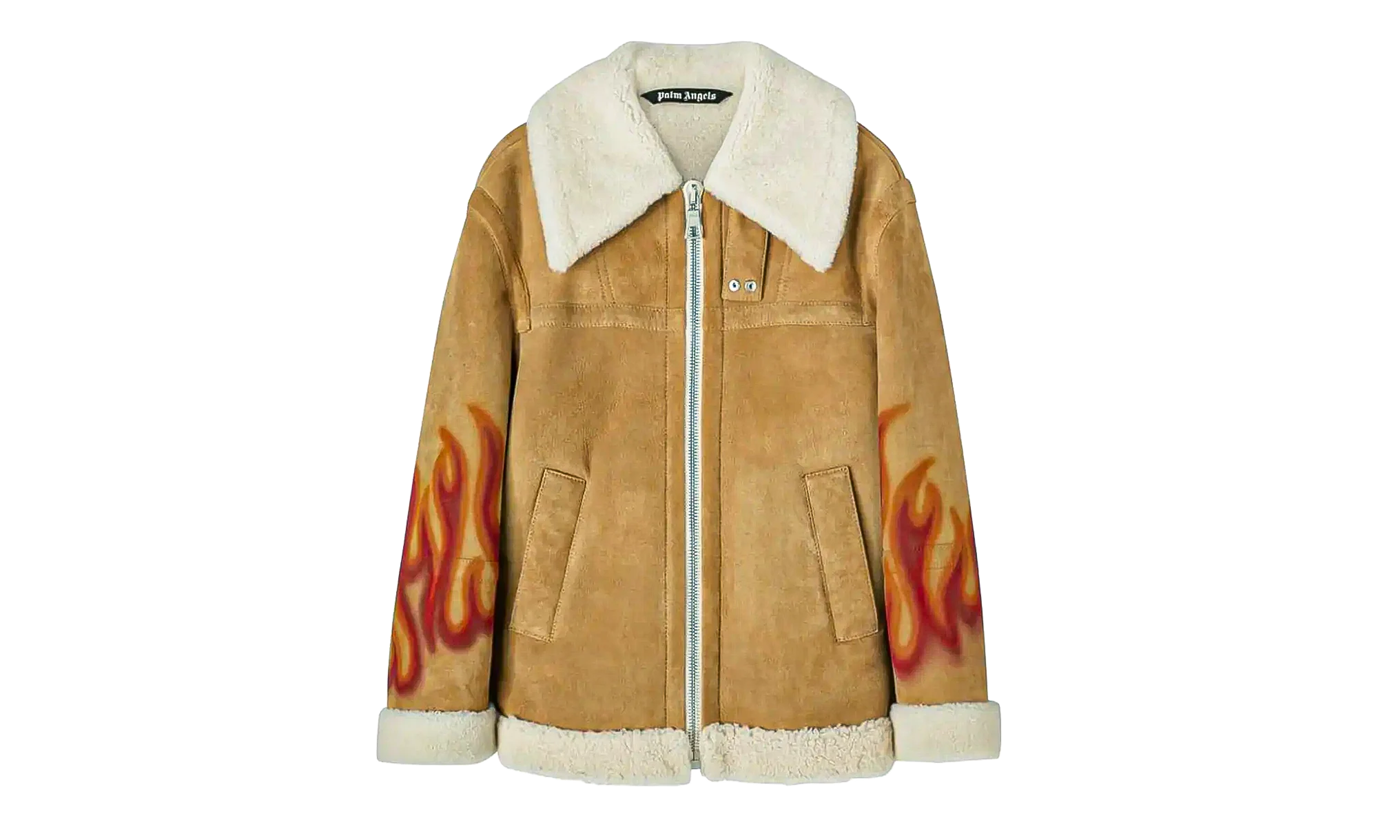 Burning Flames Sherling Trucker Jacket "Beige" PMJA012F22LEA0011725