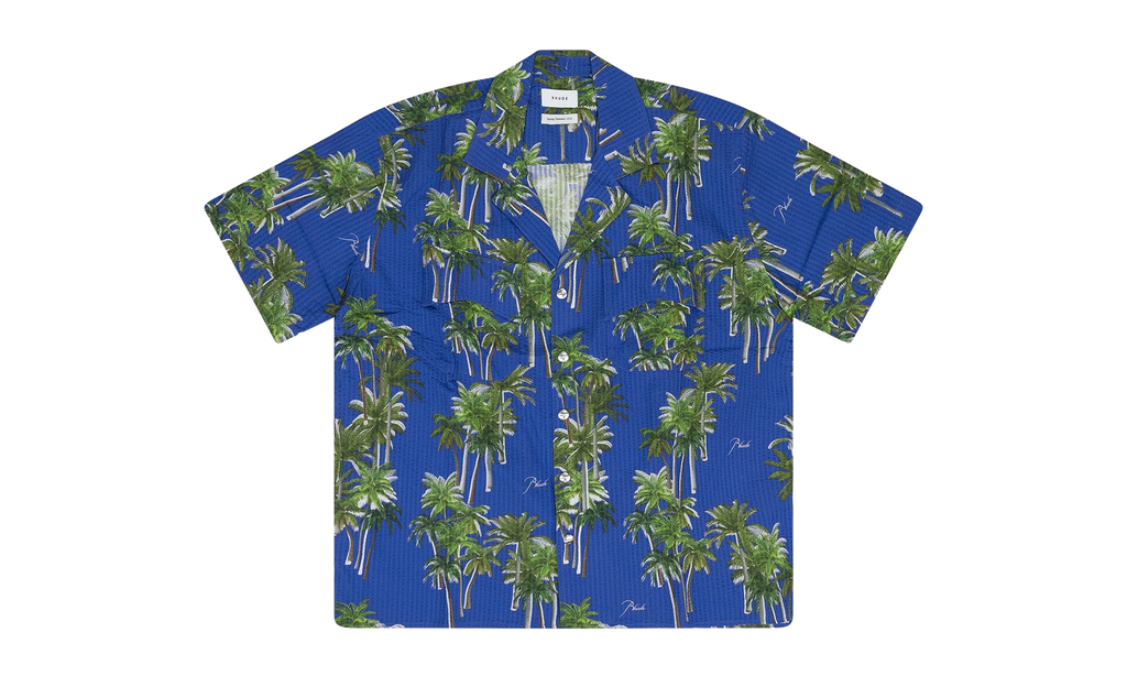 Searsucker Hawaiian Button-down Shirt "Blue" RHD-MTPS-0094