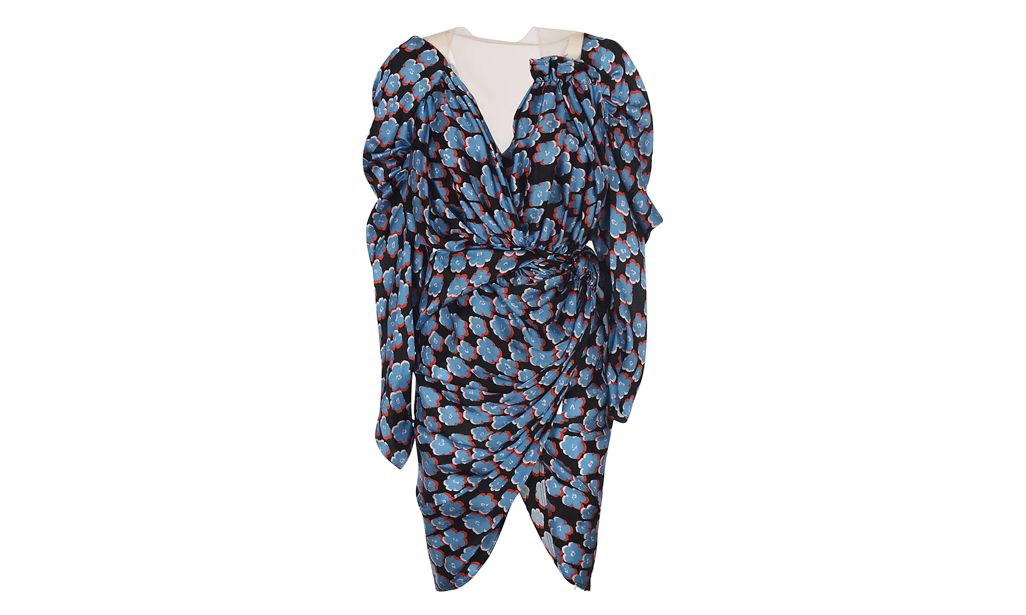 SILK FLORAL DRAPED MINI DRESS "Blue" RW DR0222 5307 E22 1020