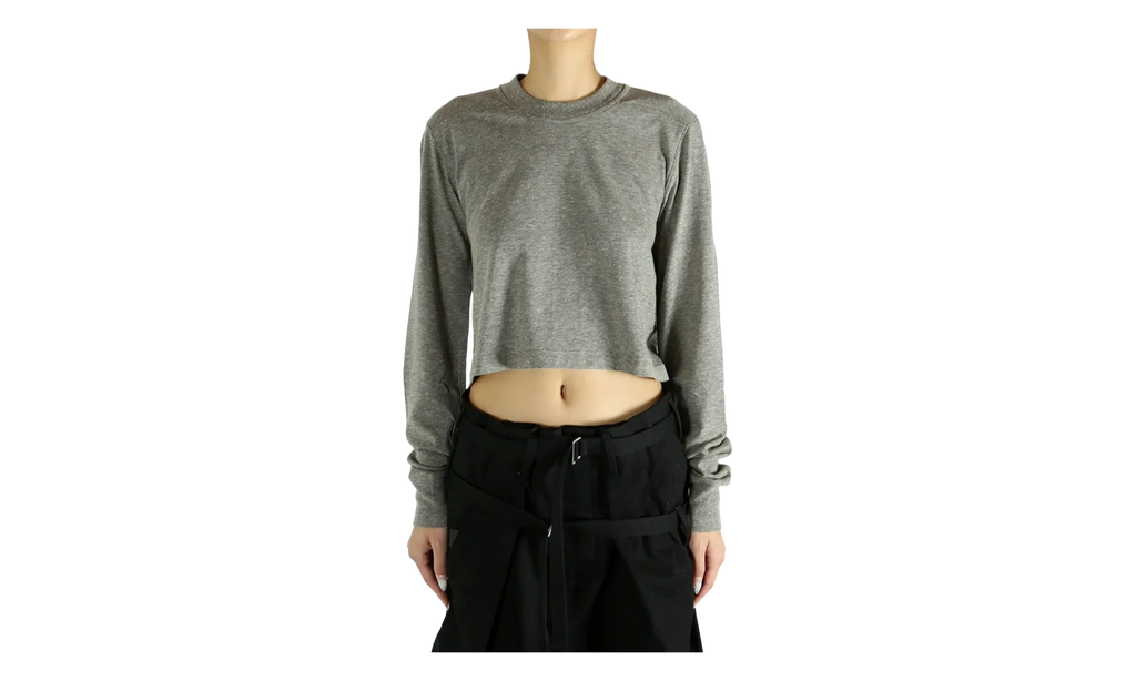 Long-Sleeve Cropped Small Level T-Shirt WMNS "Melange Grey" DS02E7200 JGM 178