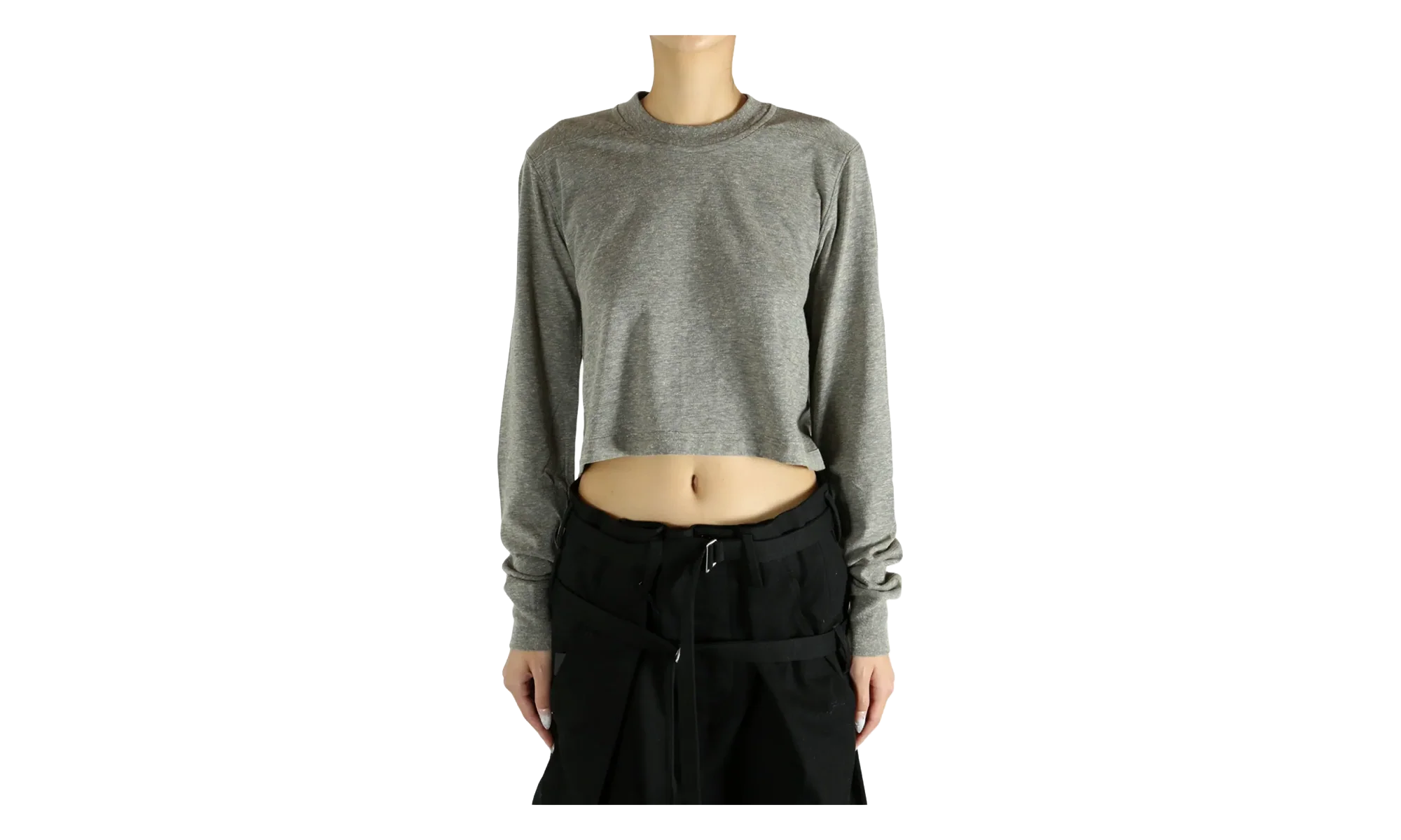Long-Sleeve Cropped Small Level T-Shirt WMNS "Melange Grey" DS02E7200 JGM 178