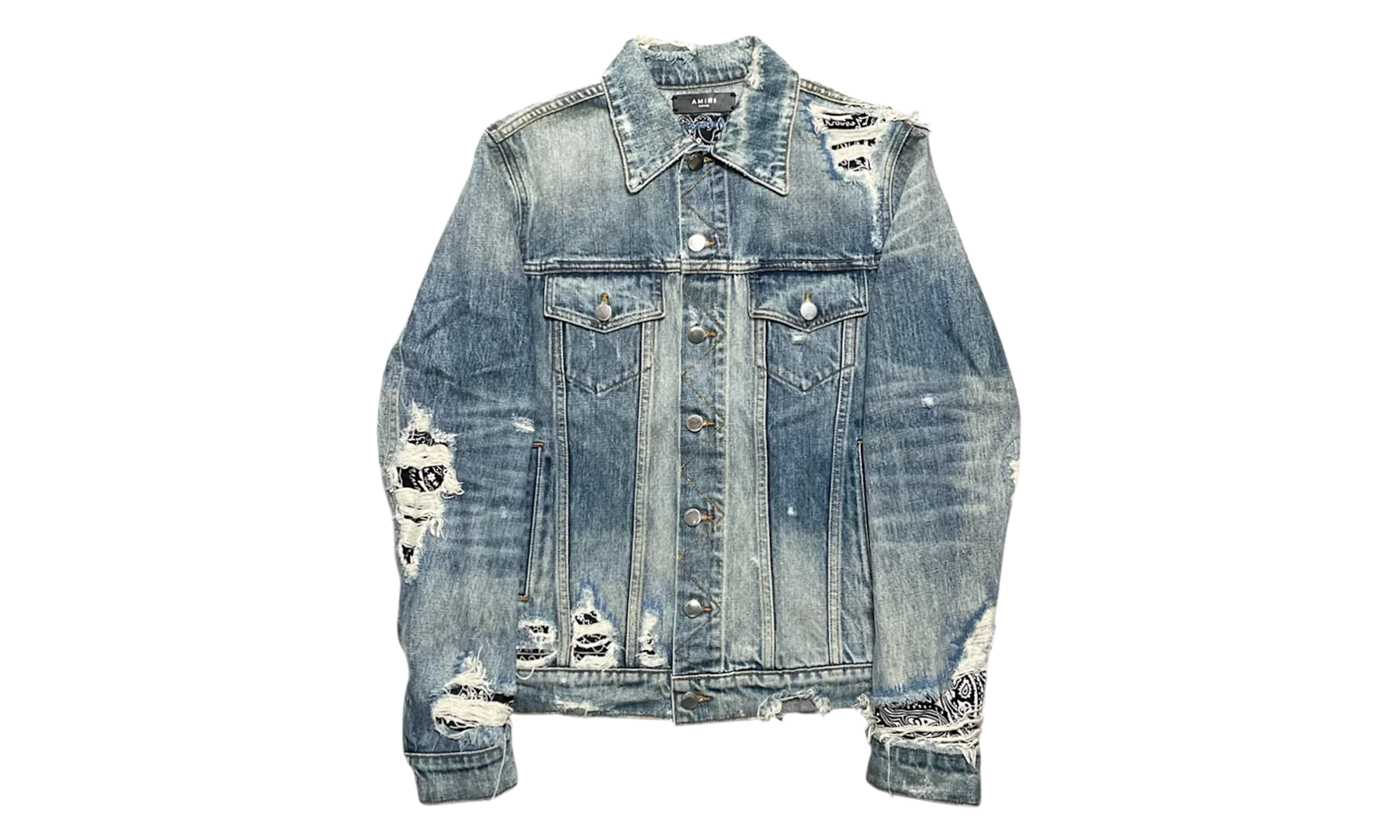 Bandana Distressed Denim Jacket "Indigo Black" ABBDJB