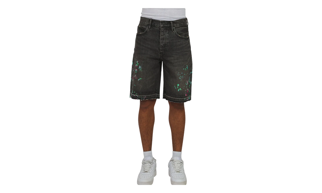 Splatter Embroidery Denim Shorts "Black" P059 UBSB226