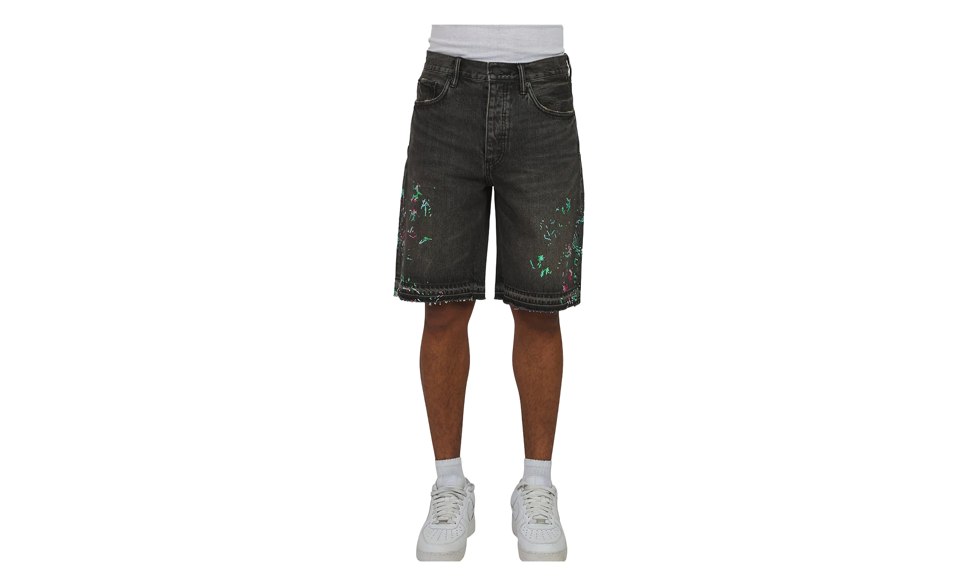 Splatter Embroidery Denim Shorts "Black" P059 UBSB226