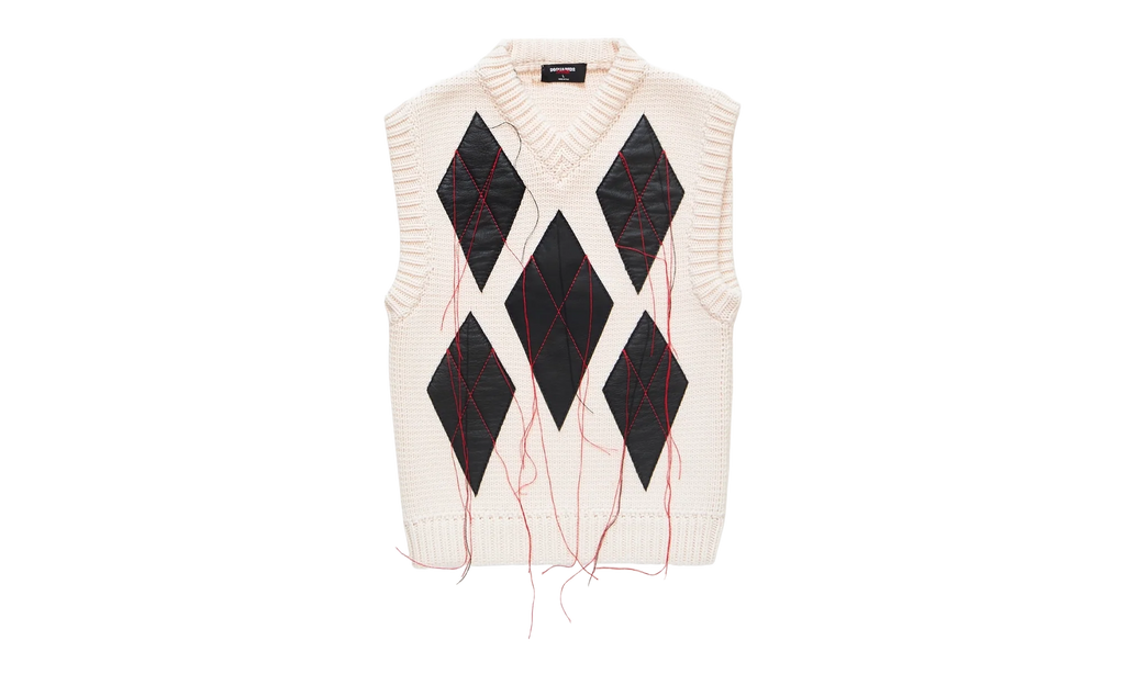 Magliano Leather Argyle Knit Vest "Raw White" S71HA1373D13169102
