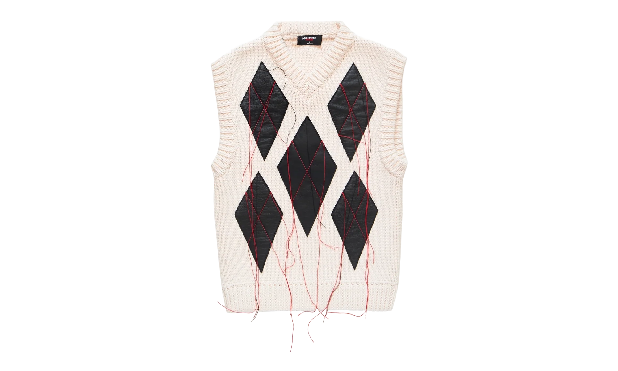 Magliano Leather Argyle Knit Vest "Raw White" S71HA1373D13169102