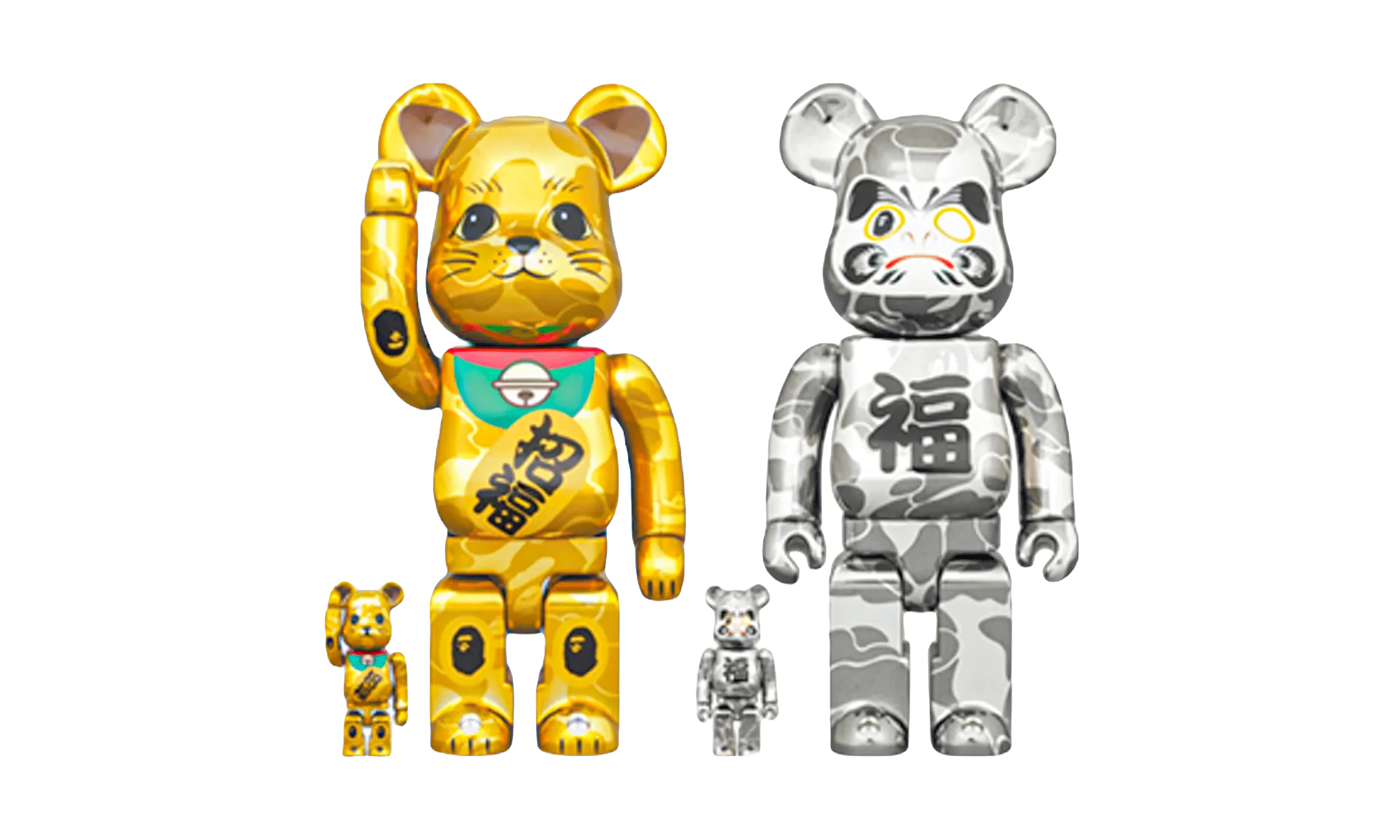 BAPE Maneki Neko & Daruma 100% & 400% "Gold & Silver Plated" MEDI3056
