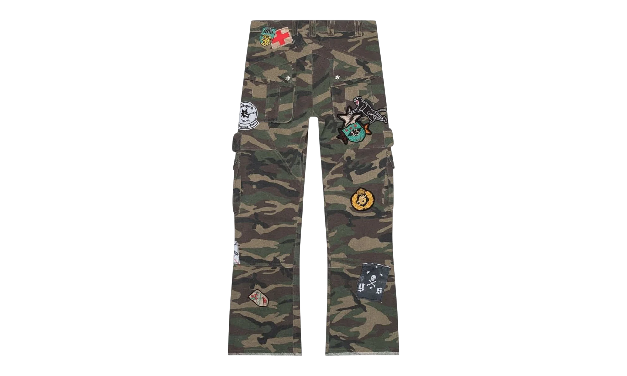 Patchwork Flared Cargo Pants "Camo Green" GS096