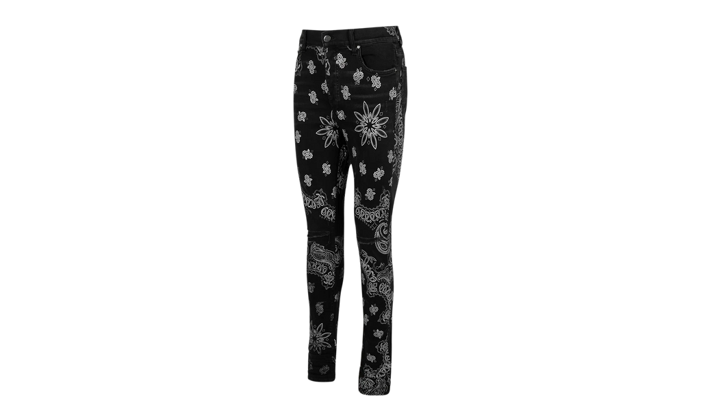Black Cotton Flocked Bandana Skinny Jeans "Black" MDS050023