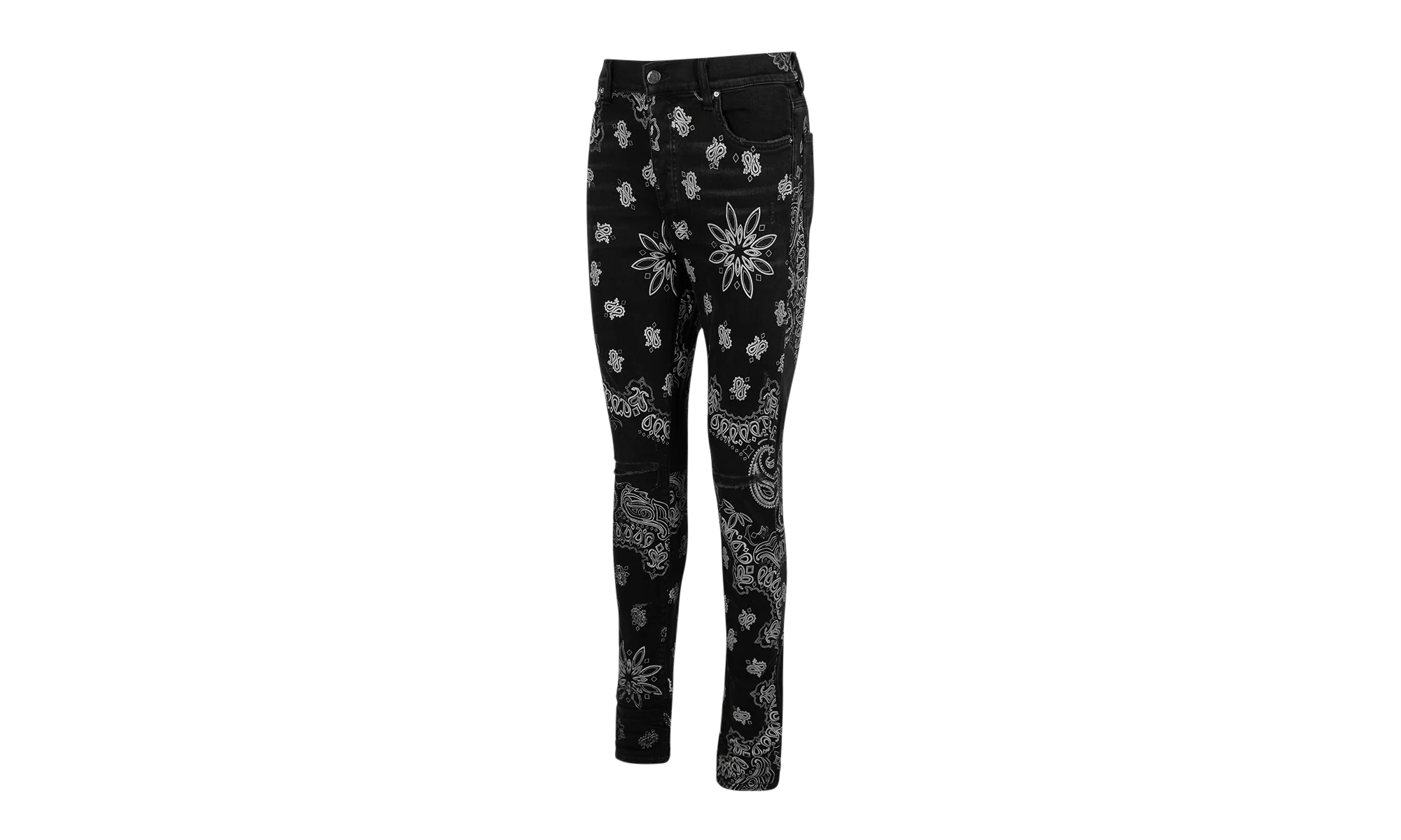 Black Cotton Flocked Bandana Skinny Jeans "Black" MDS050023