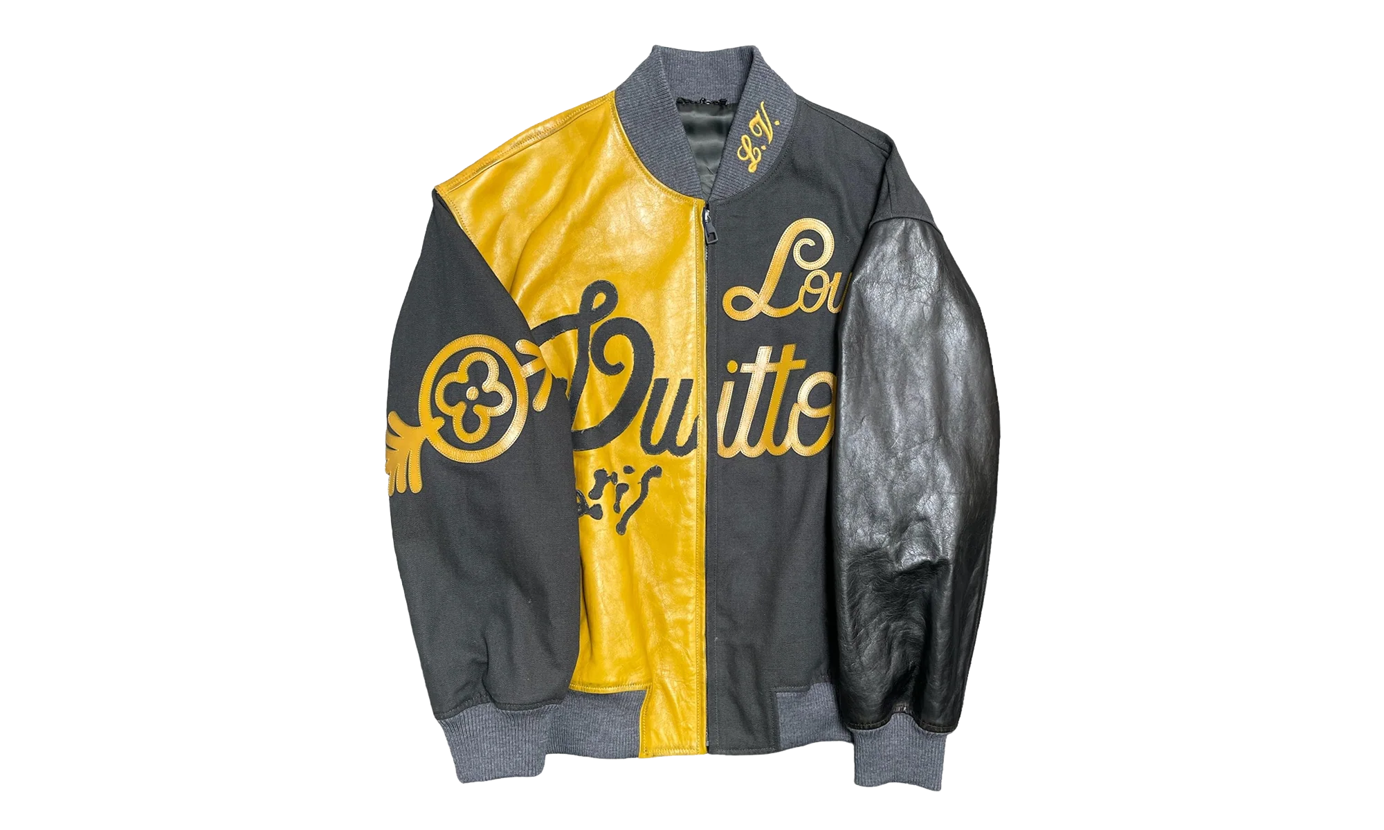 Mix Canvas Leather Bomber Jacket "Gold Black" 1AB987